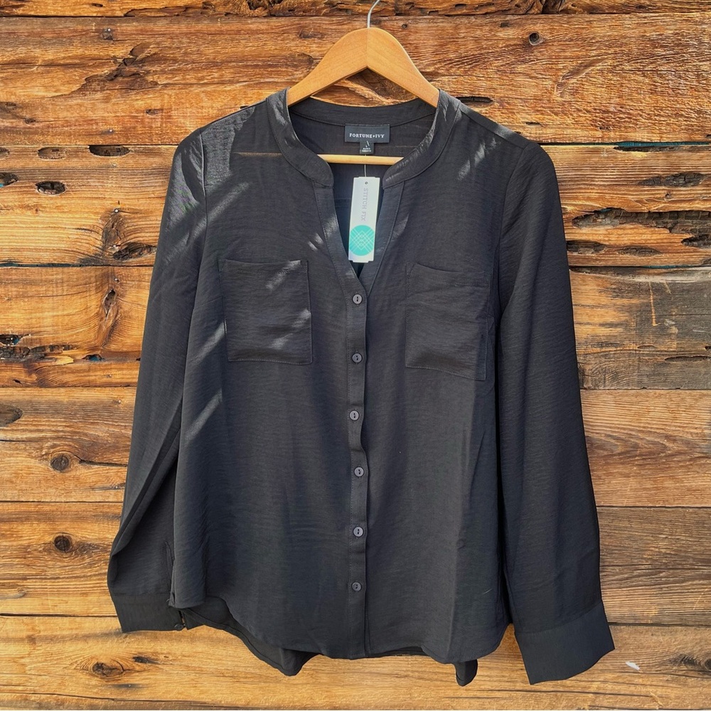 FORTUNE + IVY | NWT Black Button-Up Blouse L